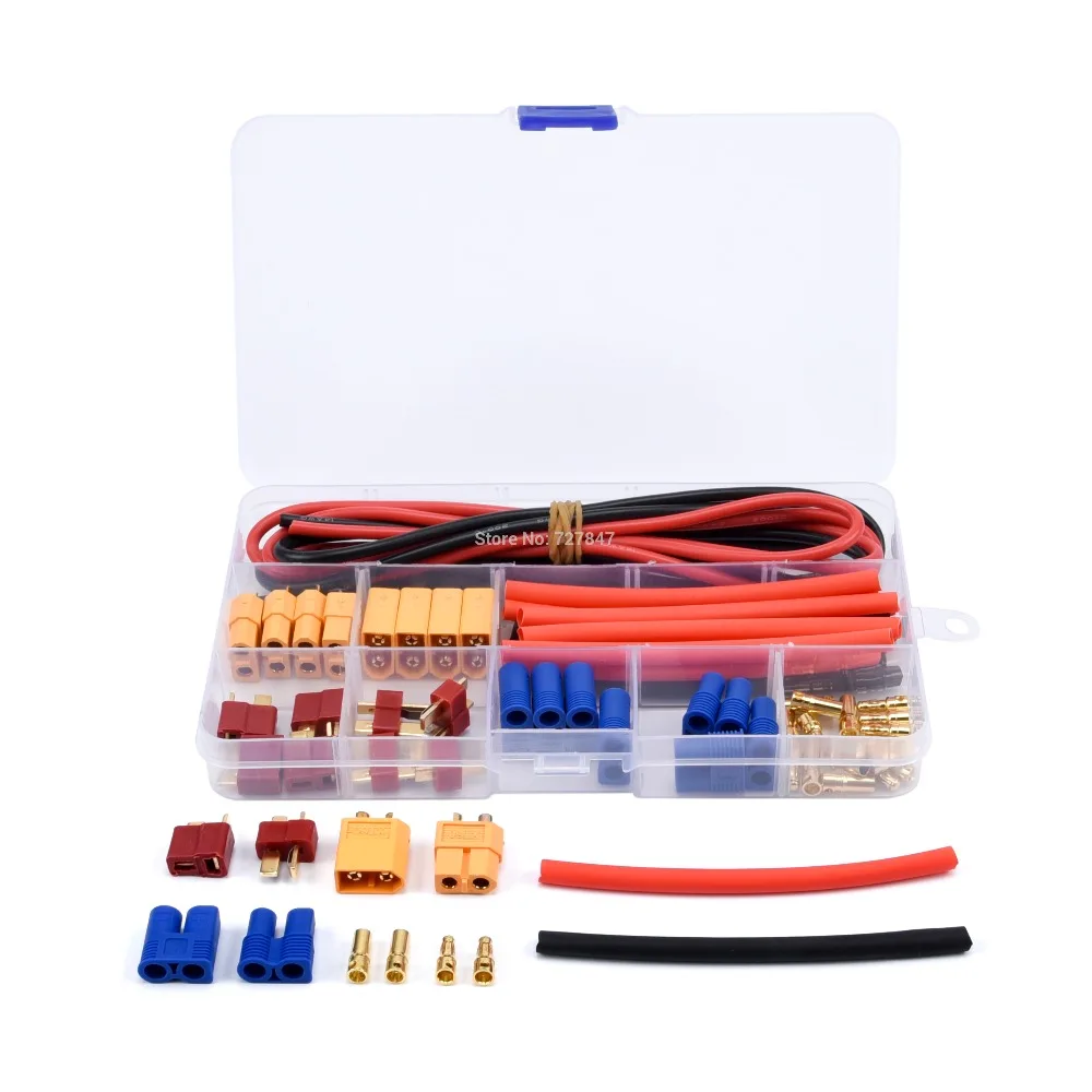 Drone Battery Connector - Deans T Plug EC3 XT60 Male / Female Connector 14AWG Silicone Wire Heat Shrink Tubes for RC FPV Drone Car Lipo Battery 12