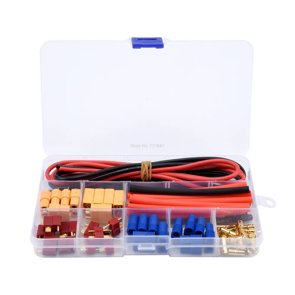 Drone Battery Connector - Deans T Plug EC3 XT60 Male / Female Connector 14AWG Silicone Wire Heat Shrink Tubes for RC FPV Drone Car Lipo Battery 13