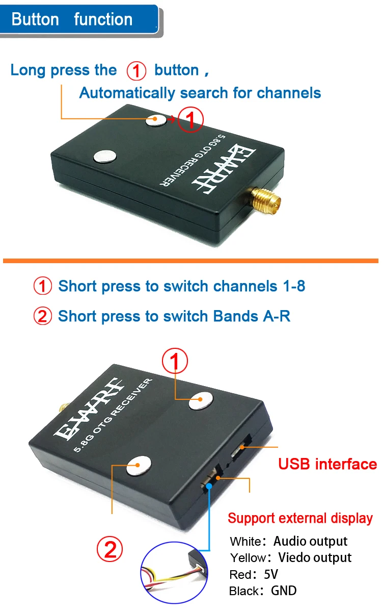 EWRF 5.8G 48CH 720*480 FPV UVC OTG هاتف استقبال فيديو هابط و40CH 25mW 700TV كاميرا VTX صغيرة لطراز RC طائرة بدون طيار جزء السيارة 25