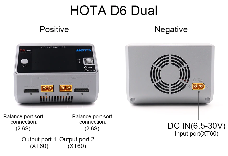 شاحن بطارية HOTA D6 Duo Pro لهاتف iPhone Samsung مع شحن الهاتف المحمول اللاسلكي، يدعم مدخل التيار المتردد 200 وات/تيار مستمر 650 وات لـ Lipo LiIon NiMH 11 HOTA D6 Duo Pro Battery, HOTA D6 Dual Positive Negative Dedes n @82u44 No7 A