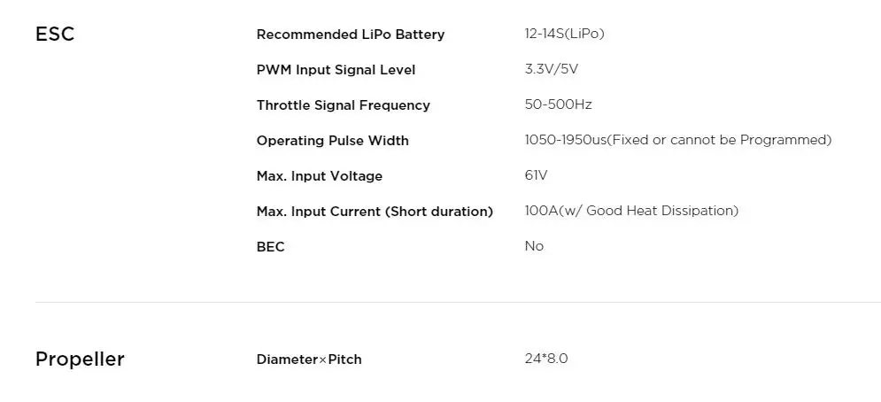Hobbywing X6 plus Motor, esc recommended lipo battery 12-14s(lipo) 