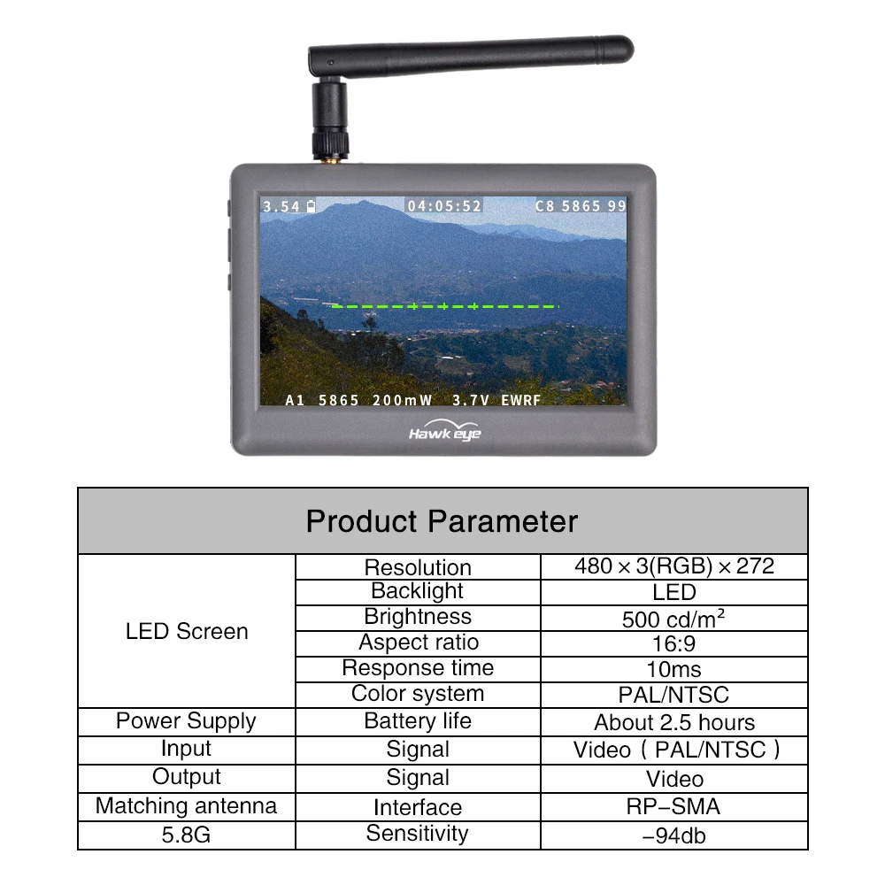 شاشة Hawkeye Little Pilot 5.8G FPV - شاشة 480×272 مقاس 4.3 بوصة و48 قناة FPV جهاز استقبال مدمج لطائرة RC بدون طيار 9