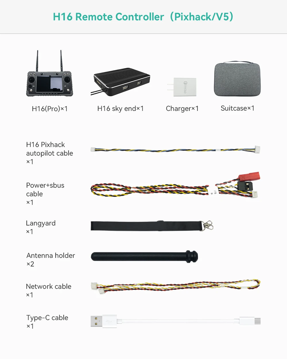 CUAV Black H16 HD 10km قياس نقل الفيديو - الرش الزراعي HDMI RC أجزاء الطائرة بدون طيار رسم خرائط جهاز التحكم عن بعد 28 H16 Pixhack/V5) H16(Pro)x1 H16 sky end
