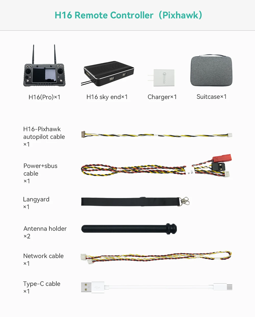 CUAV Black H16 HD 10km قياس نقل الفيديو - الرش الزراعي HDMI RC أجزاء الطائرة بدون طيار رسم خرائط جهاز التحكم عن بعد 31 H16-Pixhawk autopilot cable Power+sbus cable X | Langyard