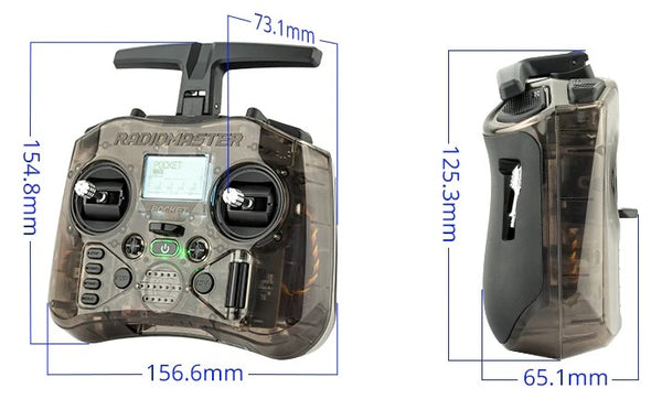 وحدة تحكم راديو الجيب RadioMaster (M2) - 16 قناة 2.4 جيجا هرتز نظام ExpressLRS MPM CC2500 EdgeTX 21 RadioMaster Pocket Radio Controller (M2), 73, Rndip;IST 7 1 156.6mm 65.Imm H