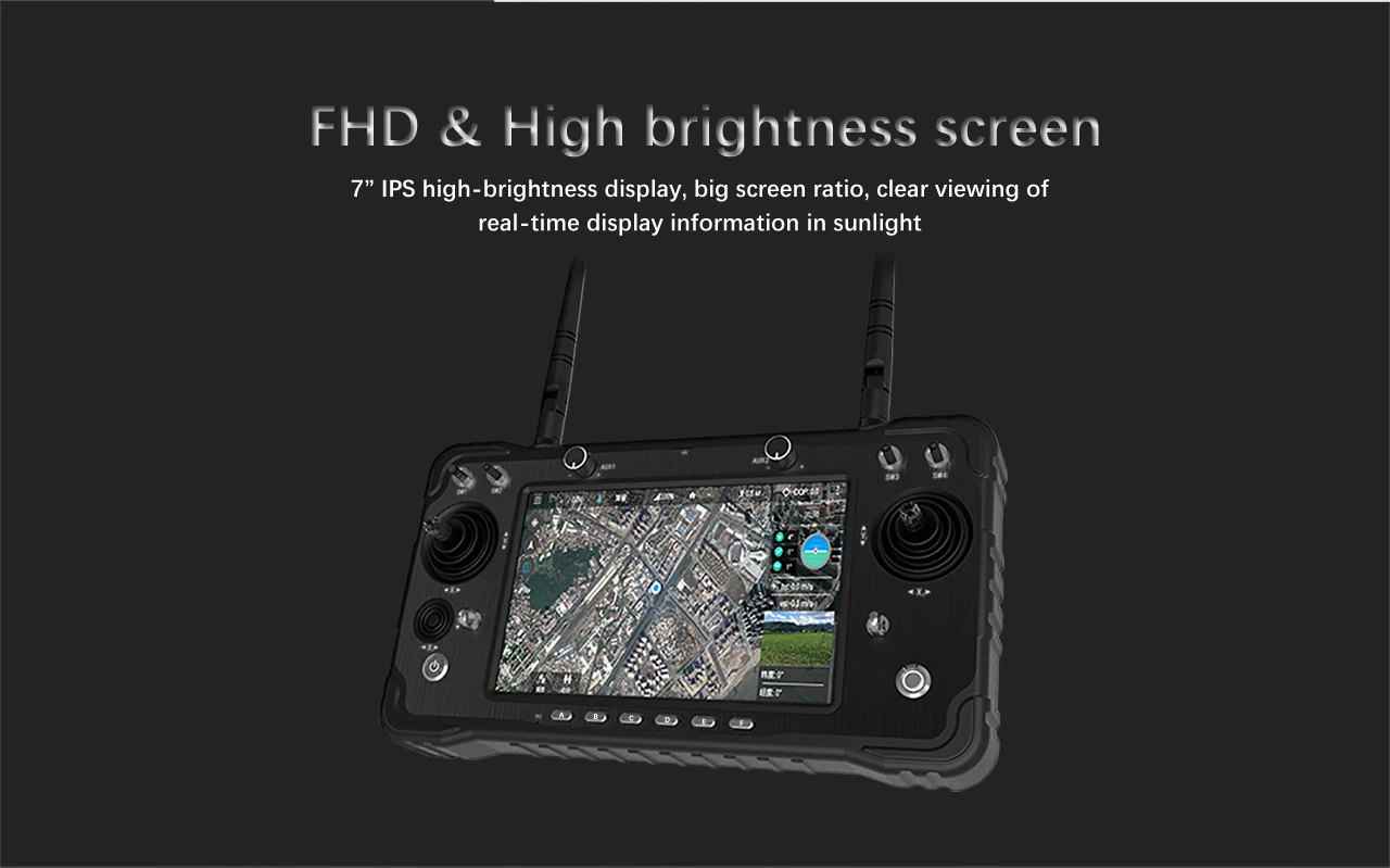 CUAV Black H16 HD 10km قياس نقل الفيديو - الرش الزراعي HDMI RC أجزاء الطائرة بدون طيار رسم خرائط جهاز التحكم عن بعد 15 FHD & High brightness screen 7" IPS high-brightness display, screen