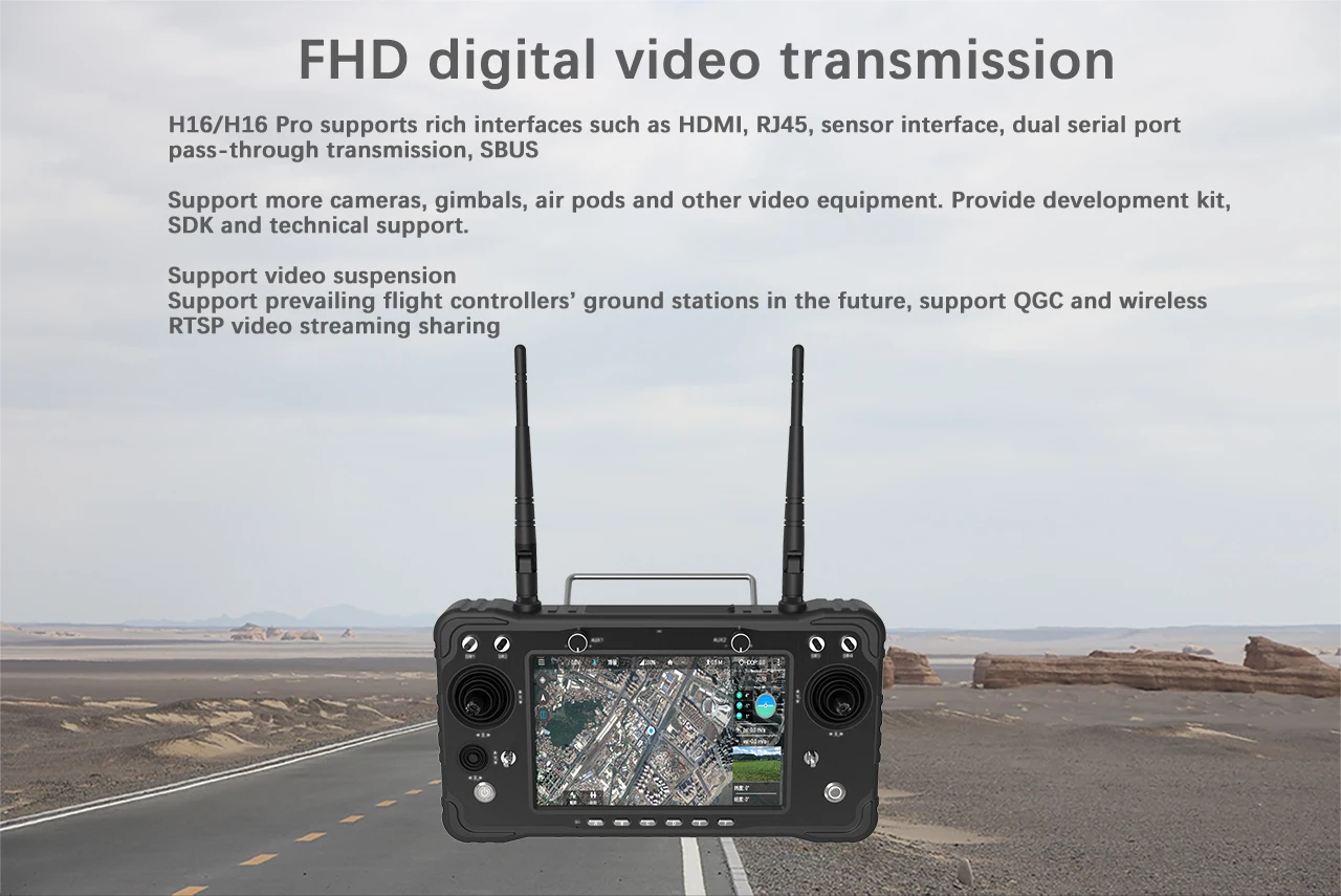 CUAV Black H16 HD 10km قياس نقل الفيديو - الرش الزراعي HDMI RC أجزاء الطائرة بدون طيار رسم خرائط جهاز التحكم عن بعد 20 H16/H16 Pro supports rich interfaces such as HDMI; RJ4S,