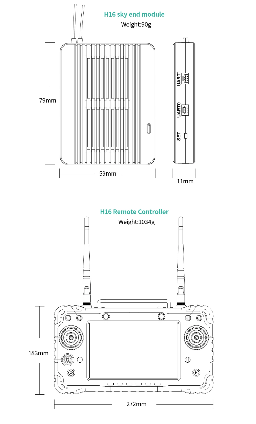 CUAV Black H16 HD 10km قياس نقل الفيديو - الرش الزراعي HDMI RC أجزاء الطائرة بدون طيار رسم خرائط جهاز التحكم عن بعد 24 CUAV Black H16 HD 10km