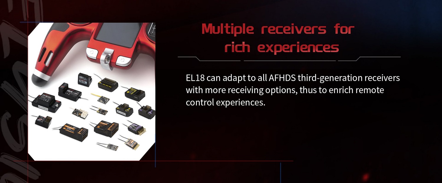 FLYSKY Elysium EL18 Transmitter, EL18 can adapt to allAFHDS third-generation receivers with more receiving options