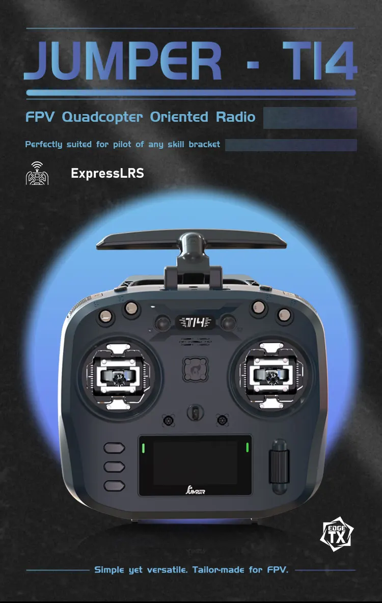 جهاز إرسال Jumper T14 - 2.4 جيجا هرتز/915 ميجا هرتز 1 وات ELRS VS-M CNC Hall Sensor Gimbals 2.42 بوصة شاشة OLED EdgeTX وحدة تحكم راديو لطائرة FPV RC Racer Drone 9 Jumper T14 Transmitter, JUMPER Tl4 FPV Quadcopter Oriented Radio Tailor