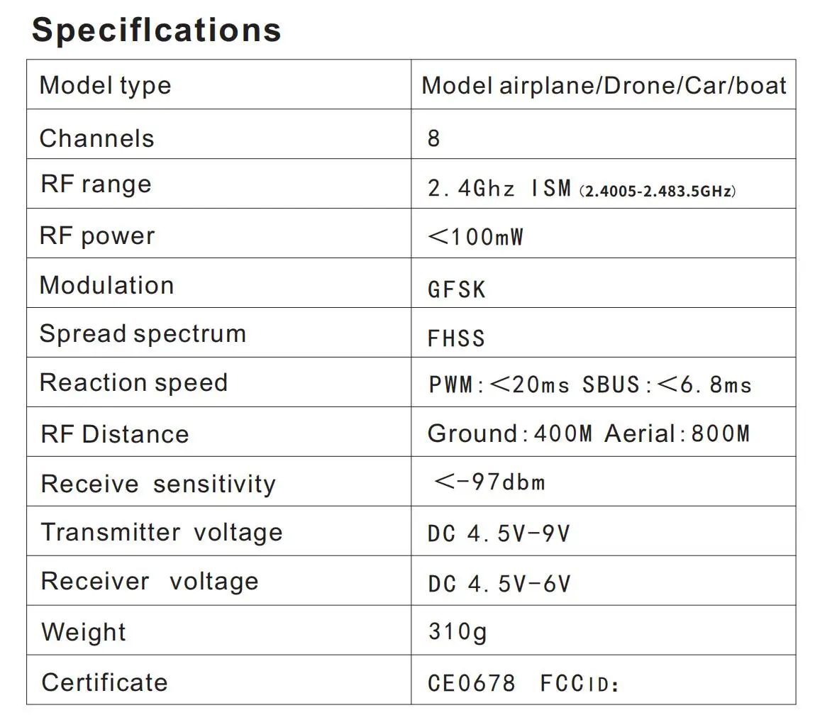 Hotrc HT-8A 2.4G 8CH RC الارسال FHSS & جهاز استقبال 8CH مع صندوق لطائرة هليكوبتر بدون طيار FPV بدون طيار Rc 16 RF range 2 _ 4Ghz SM (2.4005-2.483.5