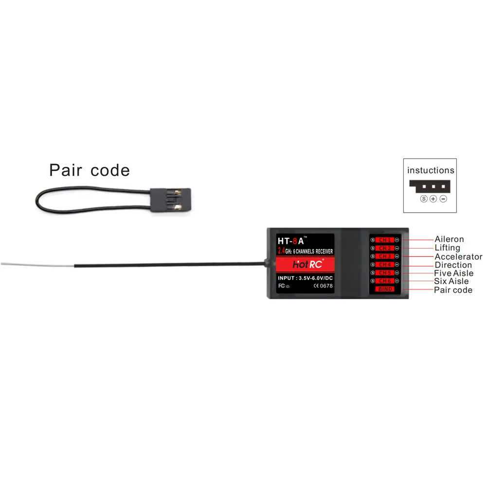 Hotrc HT-8A 2.4G 8CH RC الارسال FHSS & جهاز استقبال 8CH مع صندوق لطائرة هليكوبتر بدون طيار FPV بدون طيار Rc 19 Pair code instuctions HT-BA TNO Aileron Gil