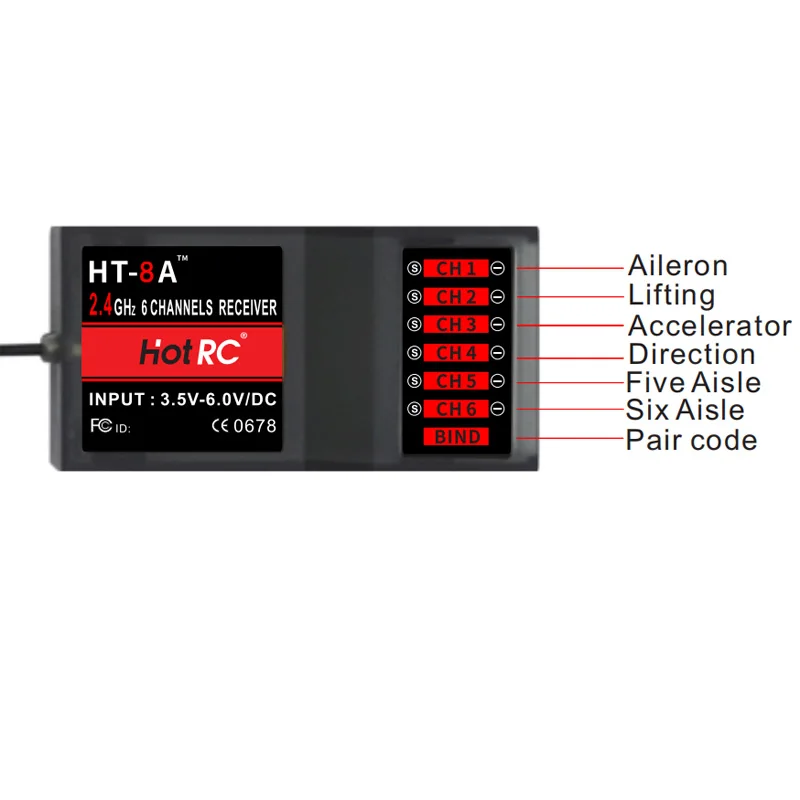 Hotrc HT-8A 2.4G 8CH RC الارسال FHSS & جهاز استقبال 8CH مع صندوق لطائرة هليكوبتر بدون طيار FPV بدون طيار Rc 20 chT Aileron 2,4 GHz 6 CHANNELS RECEW