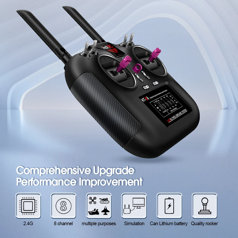 Hotrc HT-8A 2.4G 8CH RC الارسال FHSS & جهاز استقبال 8CH مع صندوق لطائرة هليكوبتر بدون طيار FPV بدون طيار Rc 22 Comprehensive Upgrade Performance Improvement 2.4G 8 channel multiple purposes Simulation Can Lithium battery Quality rock