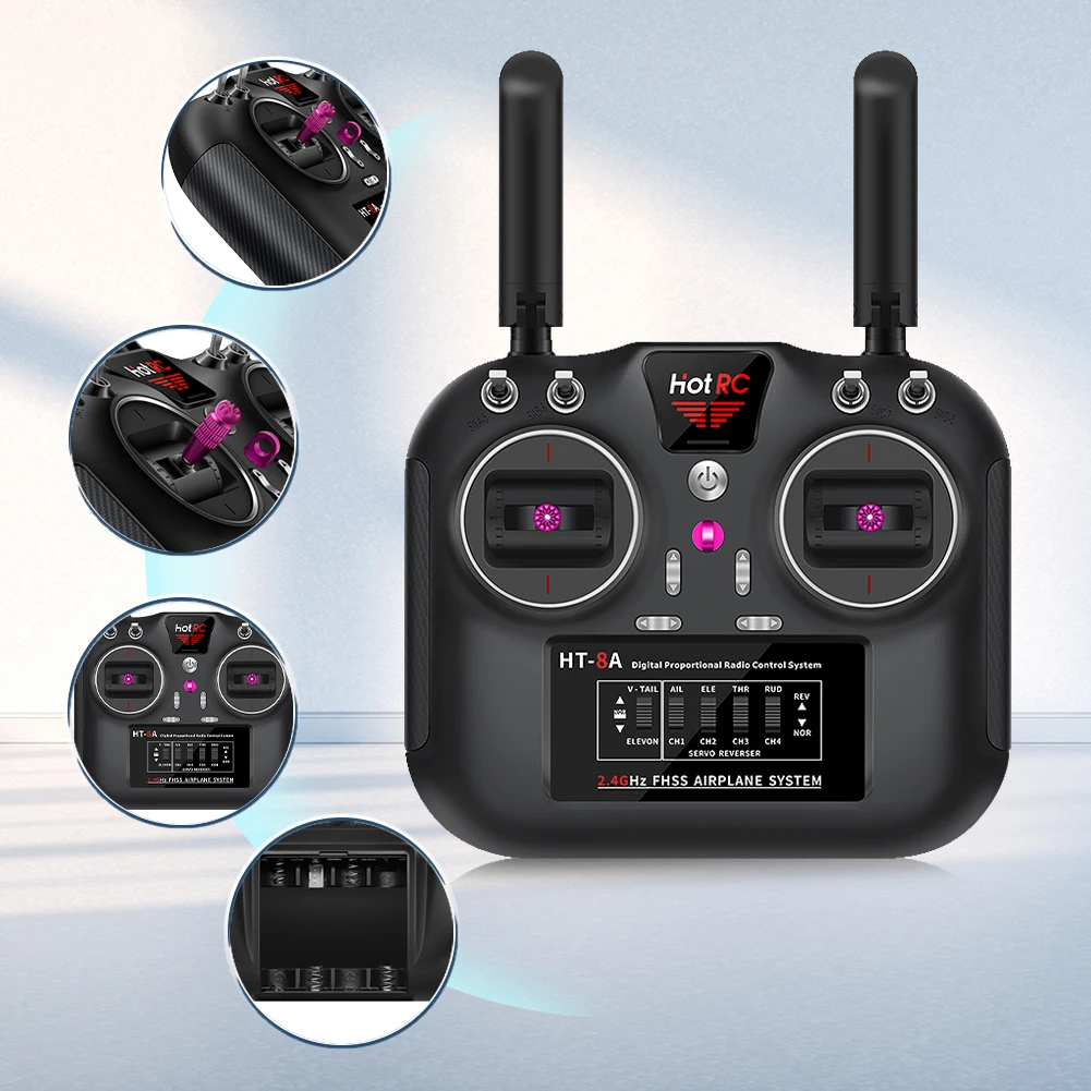 Hotrc HT-8A 2.4G 8CH RC الارسال FHSS & جهاز استقبال 8CH مع صندوق لطائرة هليكوبتر بدون طيار FPV بدون طيار Rc 23 hot RC Hold- HT-8A Diaiesi Ptodortionji rod