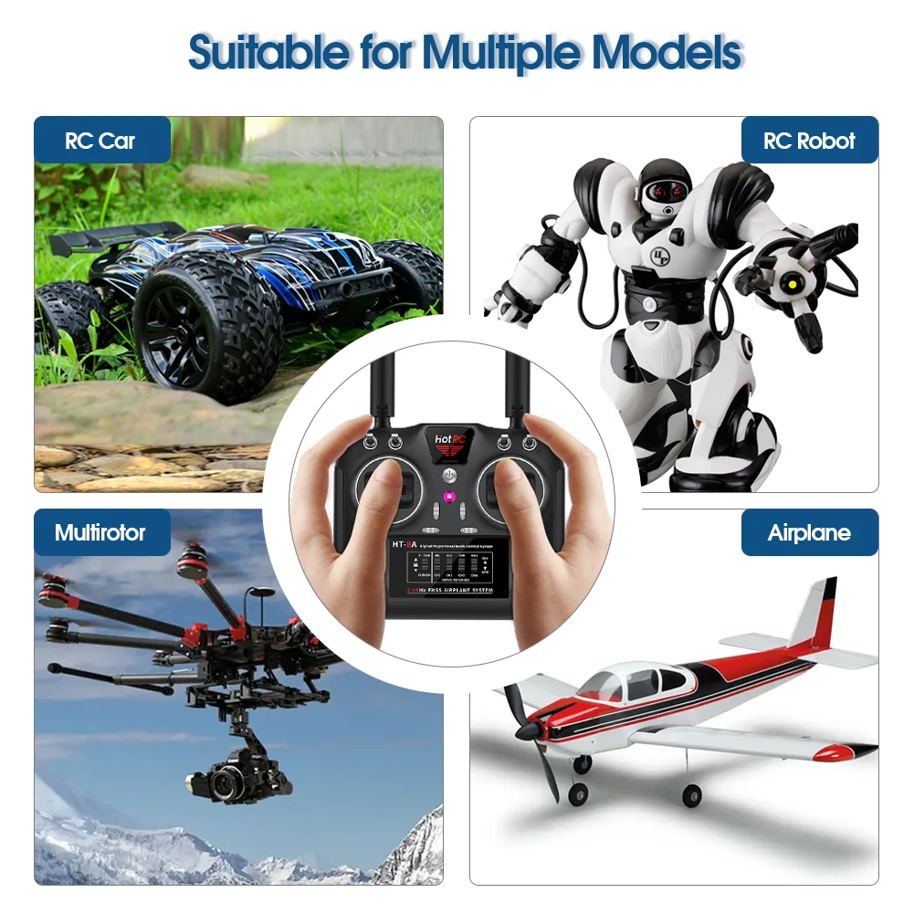 Hotrc HT-8A 2.4G 8CH RC الارسال FHSS & جهاز استقبال 8CH مع صندوق لطائرة هليكوبتر بدون طيار FPV بدون طيار Rc 25 Suitable for Multple Models RC Car RC Robot RAdWAW