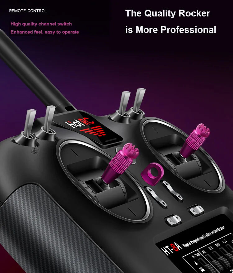 Hotrc HT-8A 2.4G 8CH RC الارسال FHSS & جهاز استقبال 8CH مع صندوق لطائرة هليكوبتر بدون طيار FPV بدون طيار Rc 29 REMOTE CONTROL The Quality Rocker High quality channel switch Enhanced feel, easy