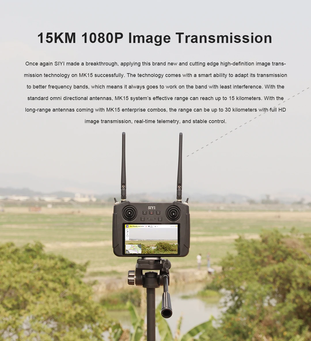 جهاز إرسال SIYI MK15 - جهاز إرسال نظام راديو صغير محمول FPV بدون طيار للتحكم عن بعد 15KM 1080P 5.5 بوصة شاشة HB Android OS 2G RAM 16G ROM 17