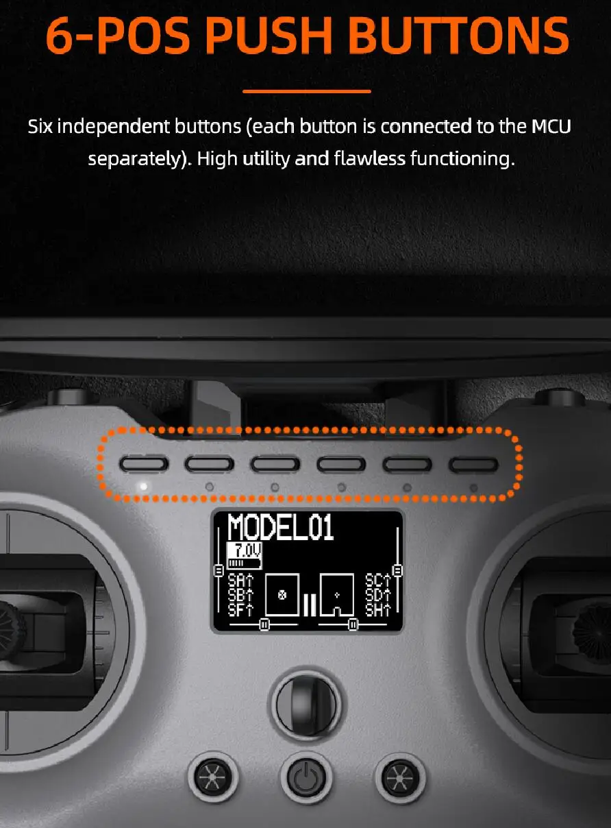 6-POS PUSH BUTTONS (each button is connected to the MCU separately