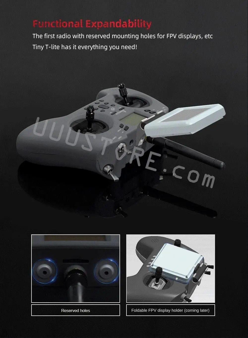جهاز إرسال Jumper T-Lite V2 - جهاز إرسال OpenTX متعدد البروتوكولات 2.4 جيجا هرتز 16 قناة بمستشعر قاعة ELRS/ JP4IN1 مدمج لجهاز التحكم عن بعد RC Drone Airplane FPV 13 Jumper T-Lite V2 Transmitter, T-lite is the first radio with reserved mounting holes for FPV displays .
