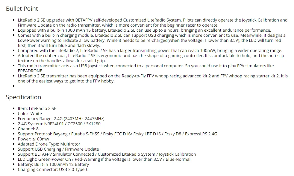 BETAFPV LiteRadio 2 SE ناقل موجات الراديو 2.4G 8CH تحكم عن بعد Bayang / Frsky بروتوكول ل FPV سباق RC الطائرة بدون طيار محاكاة 7 LiteRadio 2 SE can usC p t0 hours bringing an excellent endurance