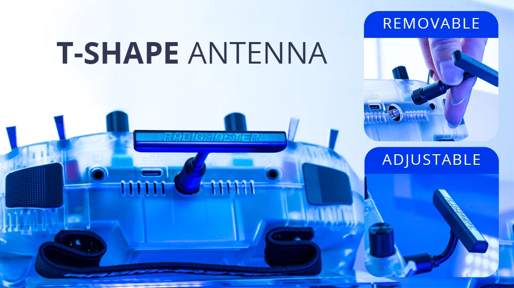 RadioMaster Boxer إصدار شفاف - جهاز إرسال ExpressLRS 2.4G 16ch Hall Gimbals للتحكم عن بعد 19 RadioMaster Boxer Transparent Version, RadIoMeSTER ADJUSTABLE T-SHAPE ANTENNA 25
