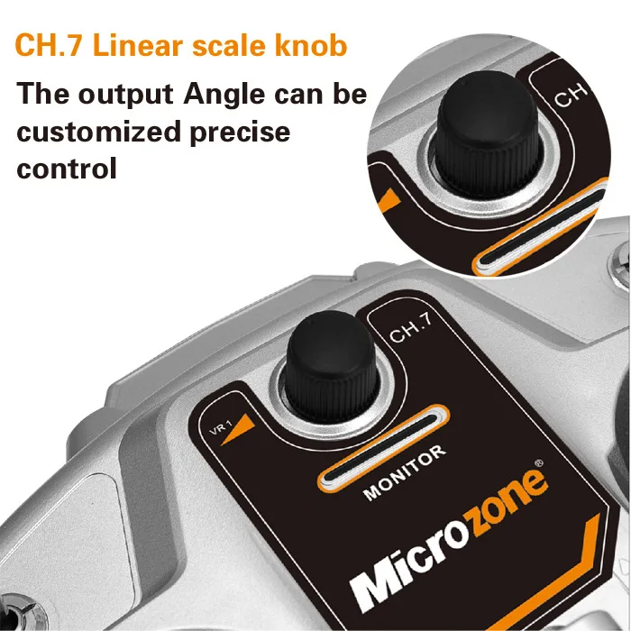 جهاز إرسال جهاز التحكم MicroZone MC7 - 2.4G مع نظام راديو استقبال MC8RE لطائرة RC بدون طيار وطائرة هليكوبتر متعددة الدوار VS MC6C 17 MicroZone MC7, "Ch.7 Linear scale knob The output Angle can be GX customized precise control
