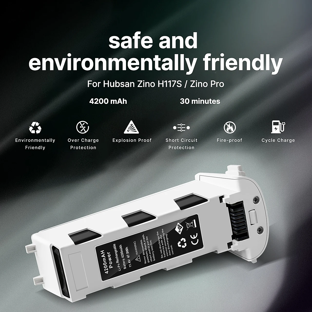 Hubsan H117S Zino Battery, over charge protection, short circuit protection, rechargeable up to hundreds of times