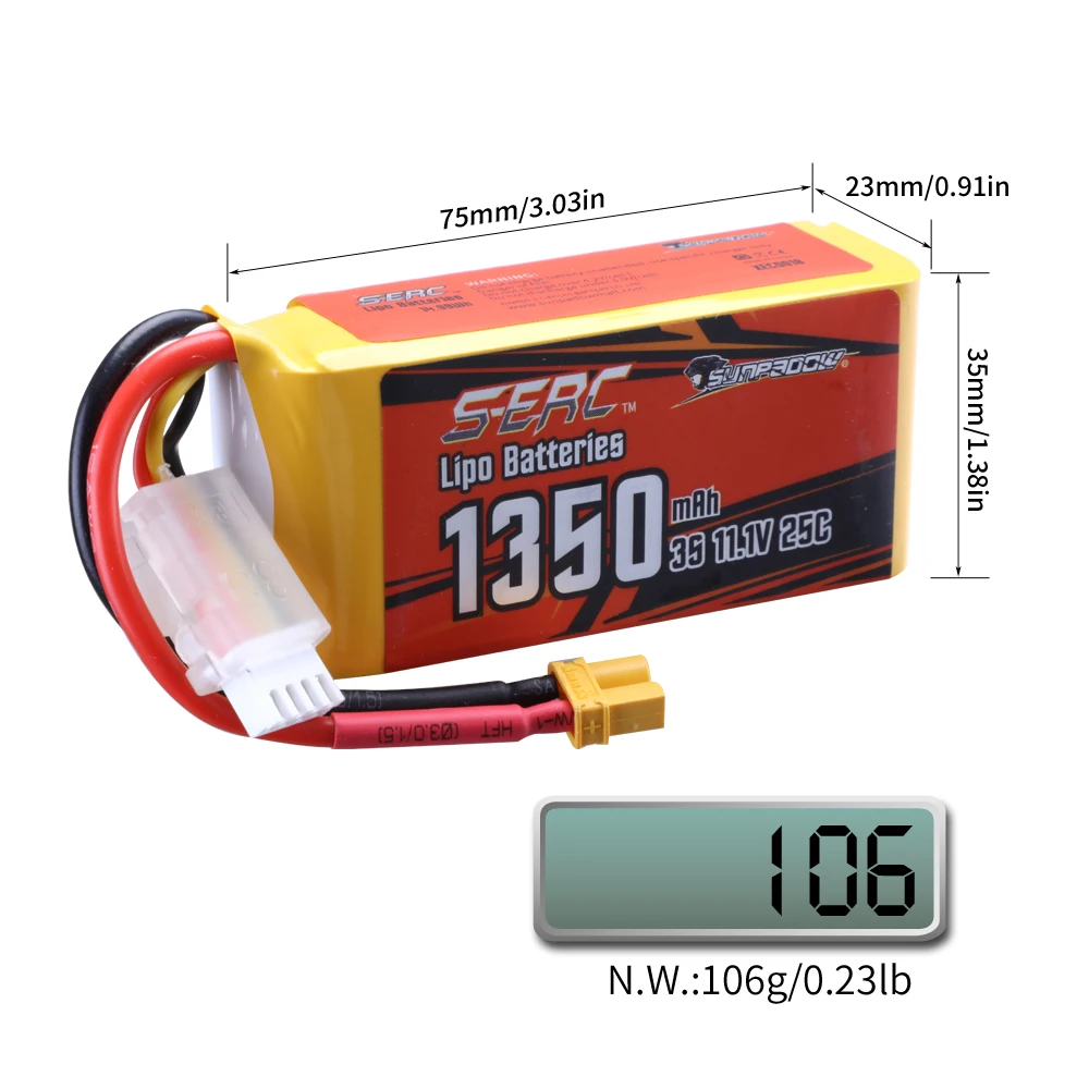 Sunpadow Lipo Battery, .03in 23mm/o.9lin Lipo  MAb 39
