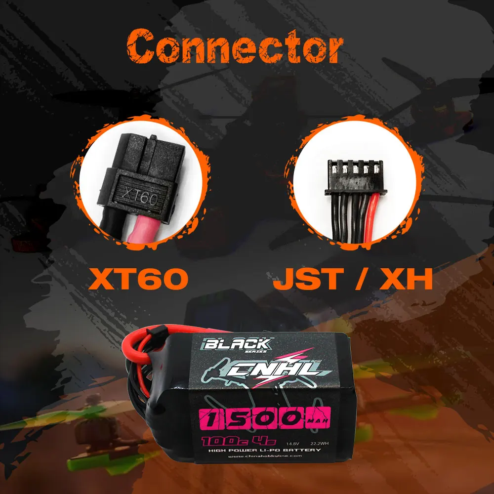 4PCS CNHL 14.8V 4S Lipo Battery For FPV Drone, Connector XT6O JST 1 XH BiAZK