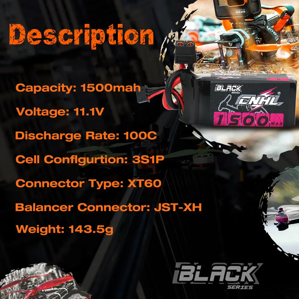 4PCS CNHL 3S 11.1V Lipo Battery for FPV Drone - 1300mAh 1500mAh 100C Black Series With XT60 Plug For FPV Airplane Helicopter Drone Quadcopter 11 4PCS CNHL 3S 11.1V Lipo Battery for FPV Drone, Capacity: 150Omah LACK 0 FNH1 Voltage: