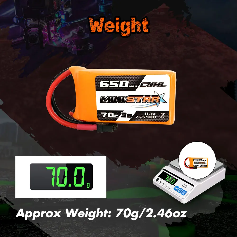 3PCS CNHL 11.1V 650mAh Lipo 3S Battery for FPV, 3.Lightweight and small size, long battery life, high specific power