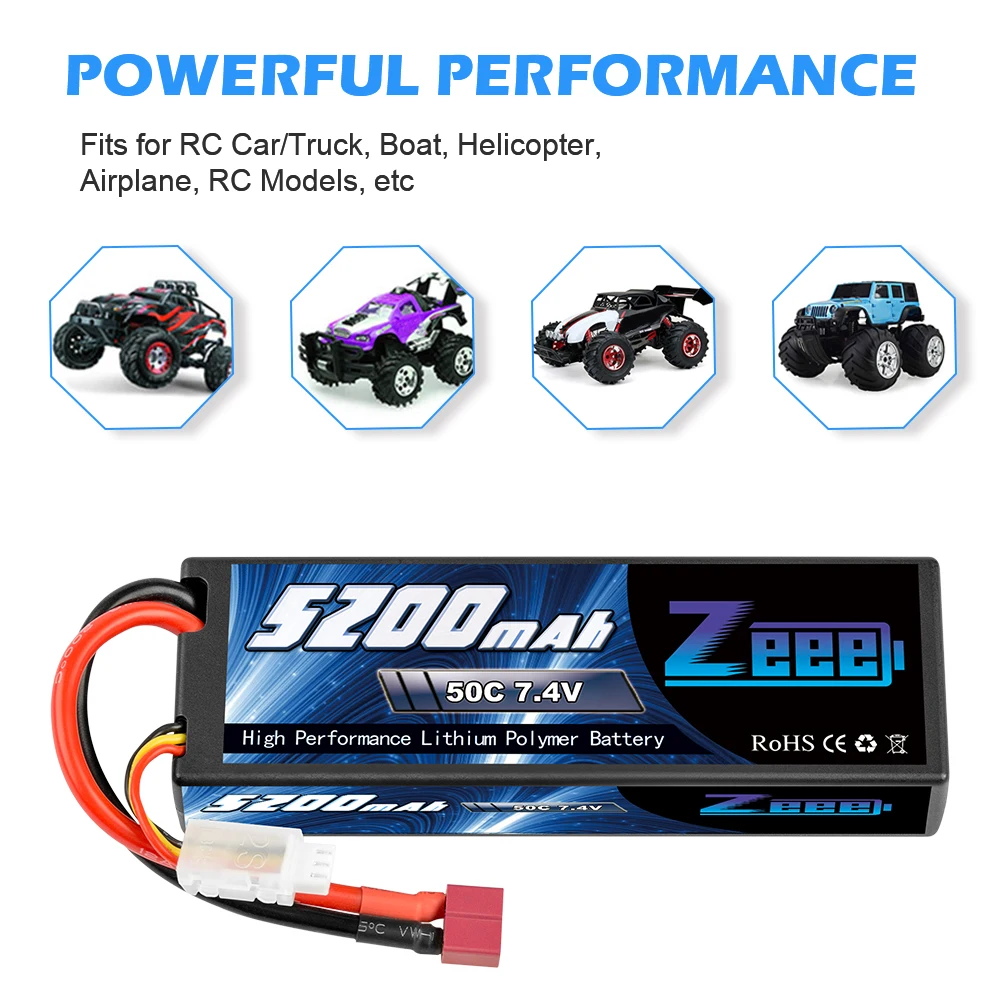 Zeee 5200mAh RC Lipo Battery, Ezobmas BEB 50C 7.4V High Performance Lithium Polymer
