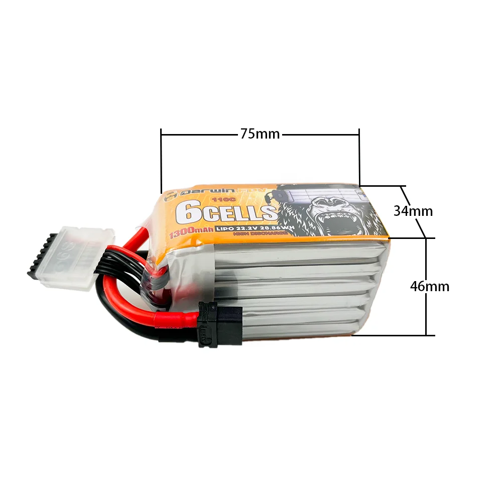 DarwinFPV 6S 1300mAh Battery - 110C Lipo Battery For Quadcopter Racing FPV Drone Battery 10 DarwinFPV 6S 1300mAh Battery, 75mm WanaA J08 Saes 34mm LiDo222720 bowh
