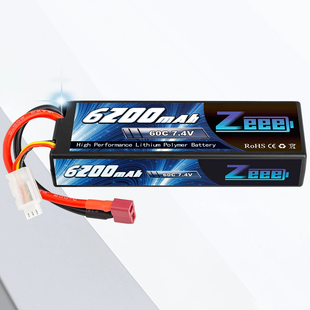 1/2 وحدة بطارية ليبو Zeee 7.4 فولت 60C 6200 مللي أمبير في الساعة - مع قابس العمداء 2S بطارية ليبو صلبة RC لمركبات الشاحنات والسيارات RC قارب تروجي 17 1/2units Zeee 7.4V 60C 6200mAh Lipo Battery, Zeee 7.4V 60C 6200mAh 2s Lipo battery specially designed for
