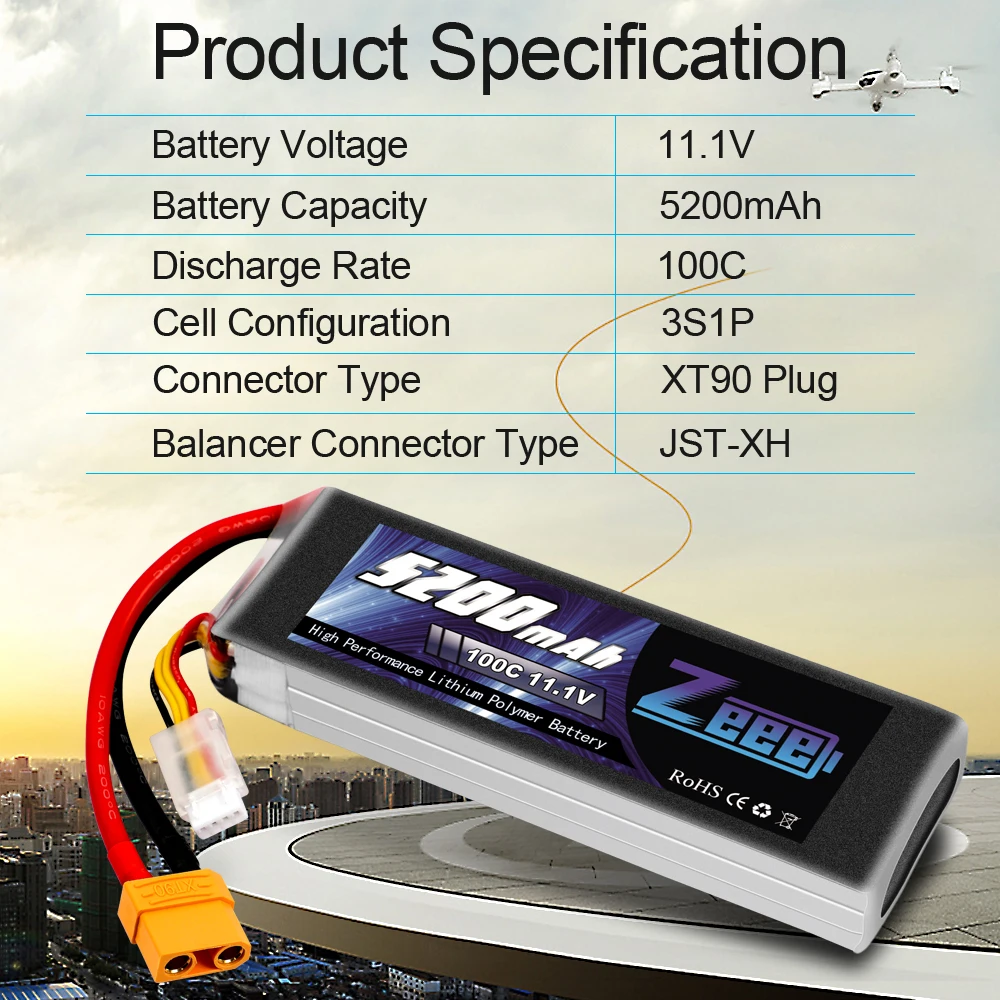 Battery Voltage 11.1V Battery Capacity 5200mAh Discharge Rate 1OOC