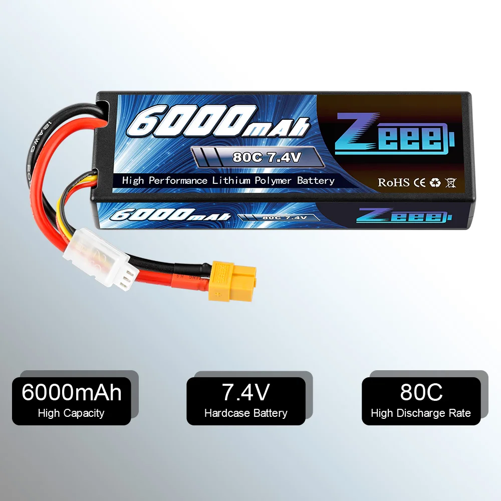 1/2 وحدة بطارية Zeee LiPo 2S 7.4V 6000mAh - 80C XT60 Plug RC أجزاء Hardcase Lipo 2S للطائرات RC سيارة شاحنة دبابات قوارب FPV الطائرة بدون طيار 18 1/2Units Zeee LiPo Battery, gdbbzas PBB 80C 7.4V High Performance Lithium