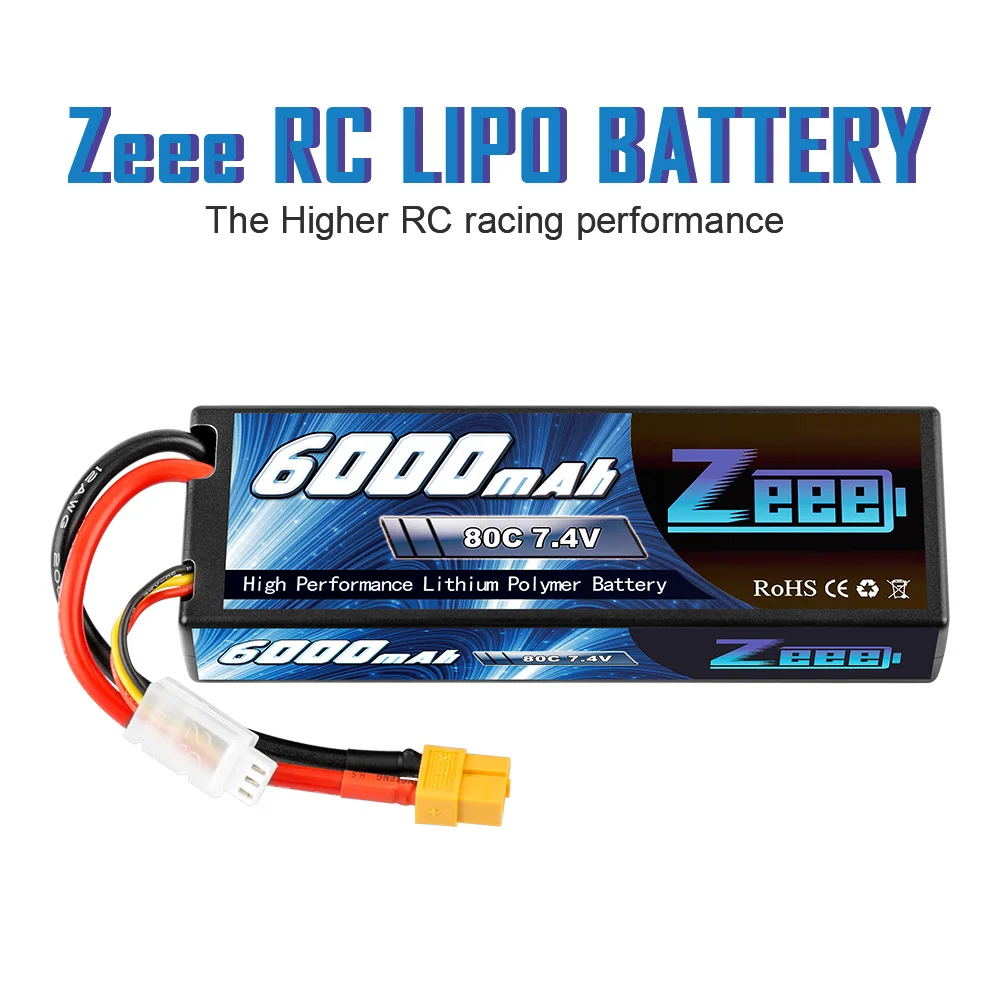 1/2 وحدة بطارية Zeee LiPo 2S 7.4V 6000mAh - 80C XT60 Plug RC أجزاء Hardcase Lipo 2S للطائرات RC سيارة شاحنة دبابات قوارب FPV الطائرة بدون طيار 19 1/2Units Zeee LiPo Battery, gbbzas PE 80C 74V High Performance Lithium Polymer