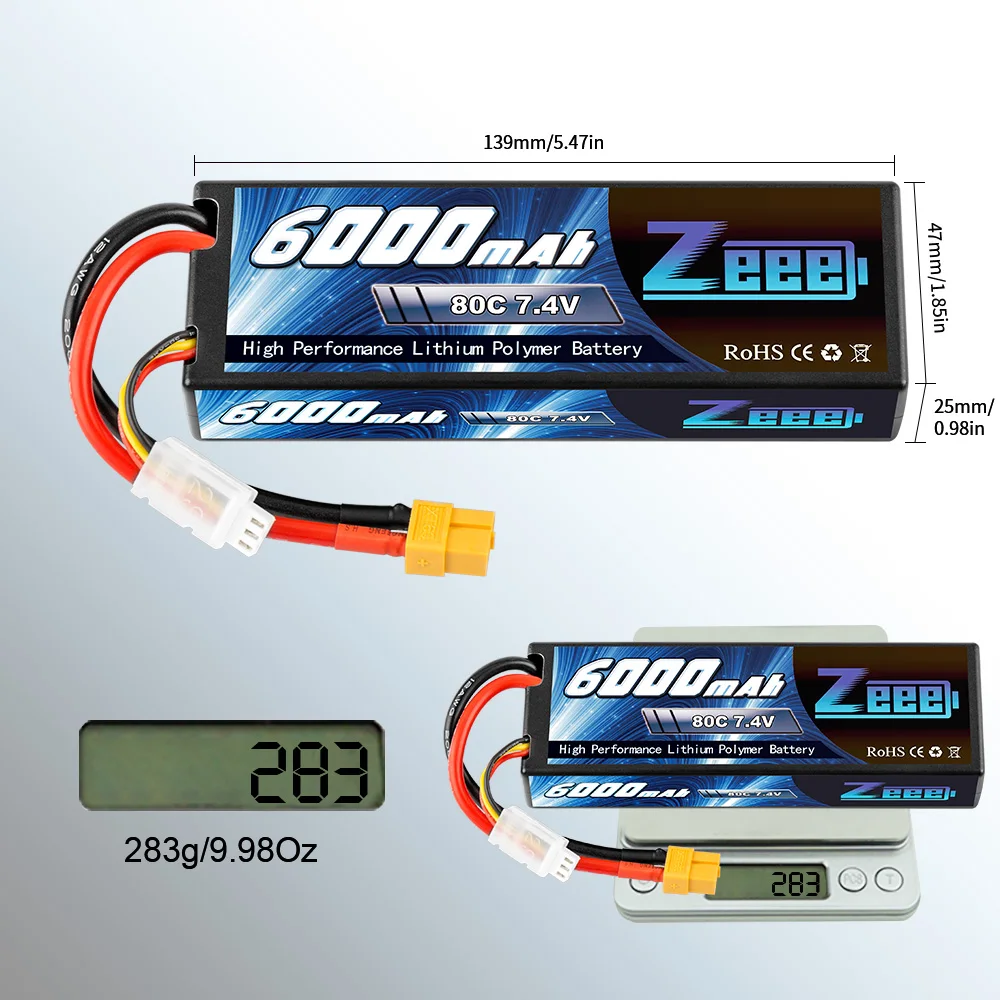 1/2 وحدة بطارية Zeee LiPo 2S 7.4V 6000mAh - 80C XT60 Plug RC أجزاء Hardcase Lipo 2S للطائرات RC سيارة شاحنة دبابات قوارب FPV الطائرة بدون طيار 20 1/2Units Zeee LiPo Battery, 139mm/5.47in g0pbzas PPB 6 80@