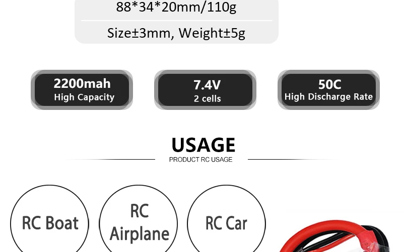 HRB 2S Lipo Battery - 7.4V 2200mah 50C For for RC Car UAV Drone RC Truck RC Truggy RC Airplane 8 HRB 2S Lipo Battery, 88*34*20mm/110g Sizet3mm, WeighttSg