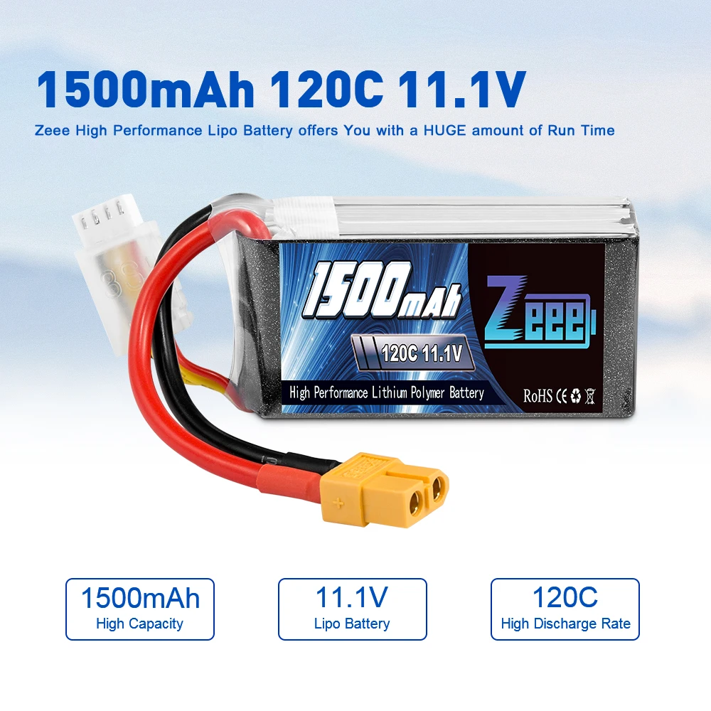 2 وحدة بطارية ليبو Zeee 11.1 فولت 1500 مللي أمبير في الساعة 3S 120C بطارية ليبو من الجرافين RC مع قابس XT60 لطائرة هليكوبتر سباق FPV 17 2units Zeee Lipo Battery, Zeee High Performance Lipo Battery offers with a HUGE amount of Run Time