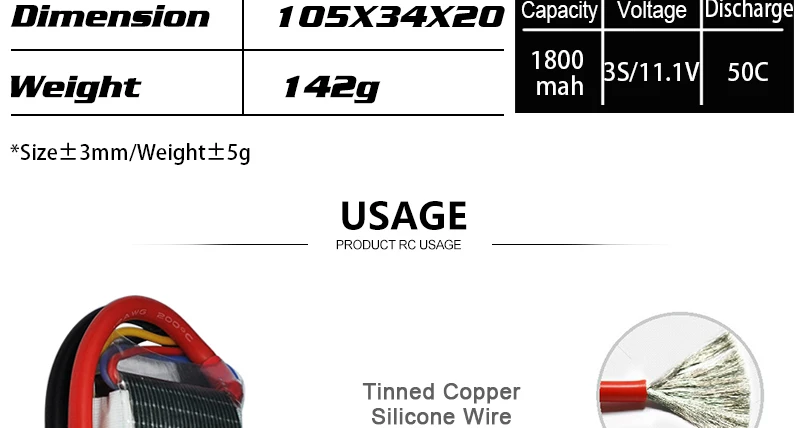 HRB 11.1V 1800mah 3S XT60 EC5 Lipo Battery XT90 EC2 T Deans EC3 RC Parts 50C For FT012 Racing Boat Car Airplane Copter FPV Drone 10 142g mah Fsn1v 50C #Size +3mm/