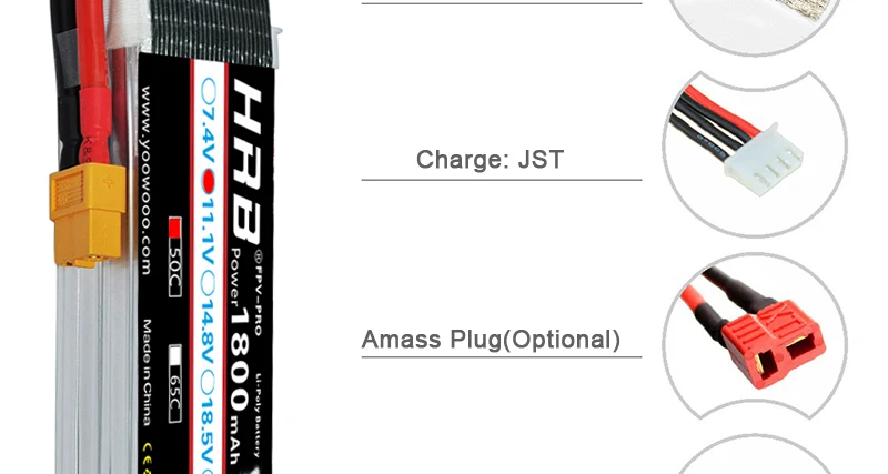 HRB 11.1V 1800mah 3S XT60 EC5 Lipo Battery XT90 EC2 T Deans EC3 RC Parts 50C For FT012 Racing Boat Car Airplane Copter FPV Drone 11 AKKU Charged Rechargeble Powerful Li-Polymer FPV C
