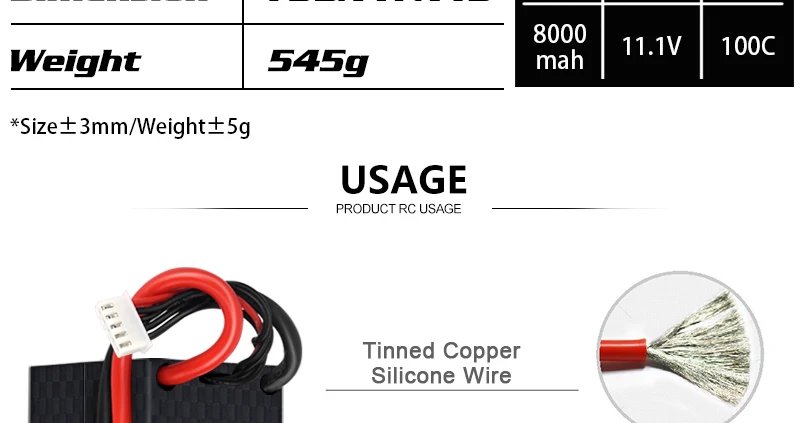 HRB Lipo 8000mah Battery, 8000 T1.IV 1OOC Weight 545g mah #Size +3