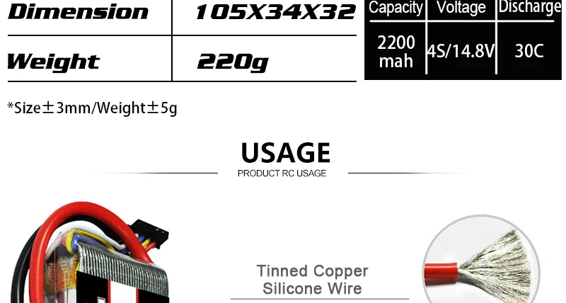 HRB Lipo Battery, 1o5x34x32 Capacity Voltage Discharge 2200 AS/14.8