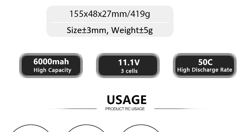 HRB Lipo 3S Battery, 155x48x27mm/419g Sizet3mm, WeighttSg