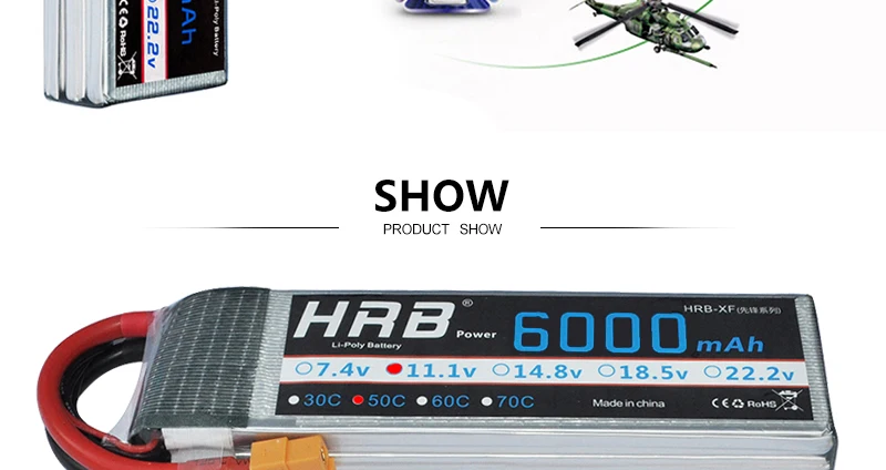 HRB Lipo 3S Battery, Deans T EC5 Female Helic