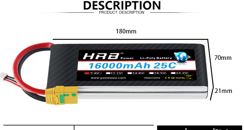 HRB Lipo 2S 7.4V Battery, PRODUCT DESCRIPTION 18Omm HAB Jradn oo 7