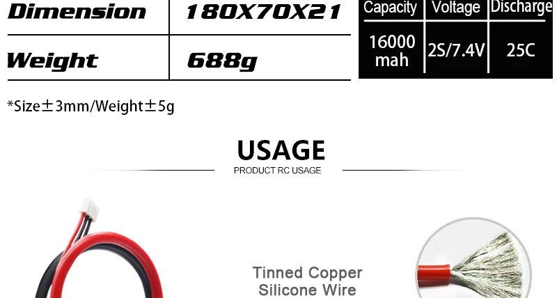 HRB Lipo 2S 7.4V Battery, 80X7OX21 Capacity Voltage Discharge 16000 25/7.4