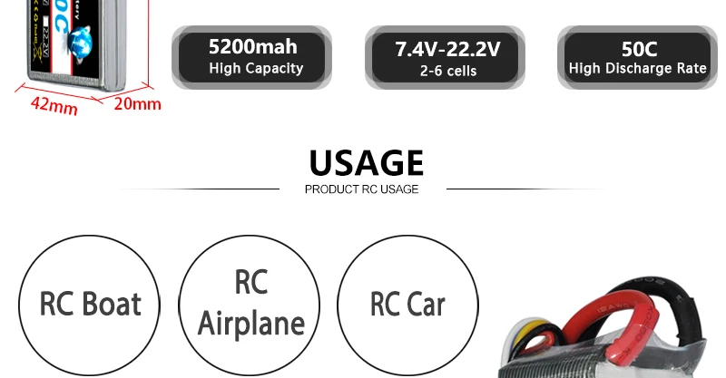 HRB 5200mah 3S 11.1V, 5200mah 7.4V-22.2V 50C High Capacity 2-6